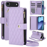 YM016 Rhombic Zipper Card Wallet Leather Phone Case with Lanyard, For iPhone 17e / 16e, For iPhone 17 Pro Max, For iPhone 17 Pro, For iPhone 17, For iPhone Air, For iPhone 16 Pro Max