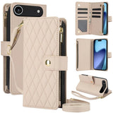 YM016 Rhombic Zipper Card Wallet Leather Phone Case with Lanyard, For iPhone 17e / 16e, For iPhone 17 Pro Max, For iPhone 17 Pro, For iPhone 17, For iPhone Air, For iPhone 16 Pro Max