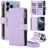 YM016 Rhombic Zipper Card Wallet Leather Phone Case with Lanyard, For iPhone 17e / 16e, For iPhone 17 Pro Max, For iPhone 17 Pro, For iPhone 17, For iPhone Air, For iPhone 16 Pro Max