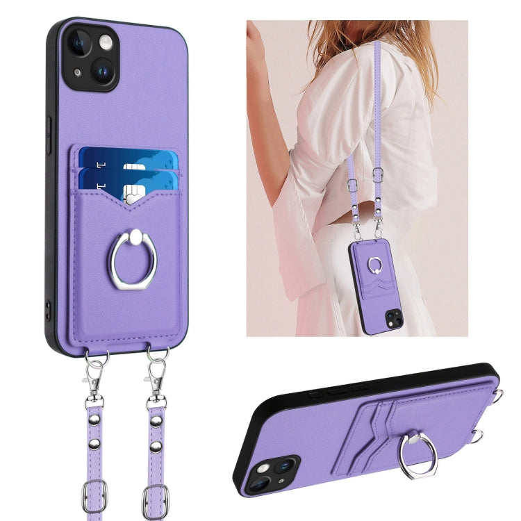 R20 Crossbody Rope Ring Card Holder Phone Case, For iPhone 14 Plus, For iPhone 14, For iPhone 14 Pro, For iPhone 14 Pro Max, For iPhone SE 2022 / SE 2020 / 8, For iPhone 13 Pro Max, For iPhone 13 Pro, For iPhone 13