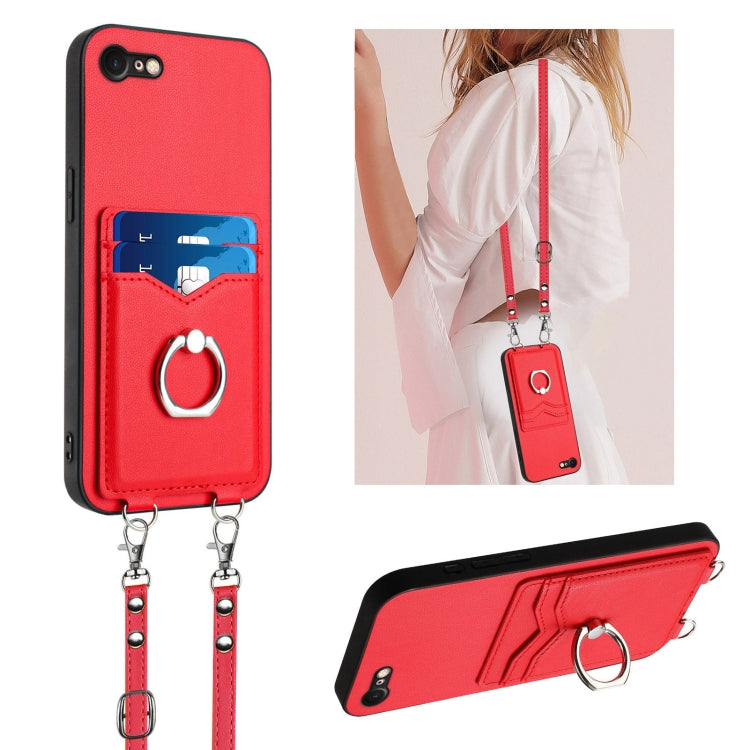 R20 Crossbody Rope Ring Card Holder Phone Case, For iPhone 14 Plus, For iPhone 14, For iPhone 14 Pro, For iPhone 14 Pro Max, For iPhone SE 2022 / SE 2020 / 8, For iPhone 13 Pro Max, For iPhone 13 Pro, For iPhone 13