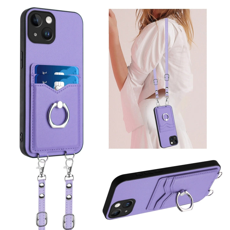 R20 Crossbody Rope Ring Card Holder Phone Case, For iPhone 14 Plus, For iPhone 14, For iPhone 14 Pro, For iPhone 14 Pro Max, For iPhone SE 2022 / SE 2020 / 8, For iPhone 13 Pro Max, For iPhone 13 Pro, For iPhone 13