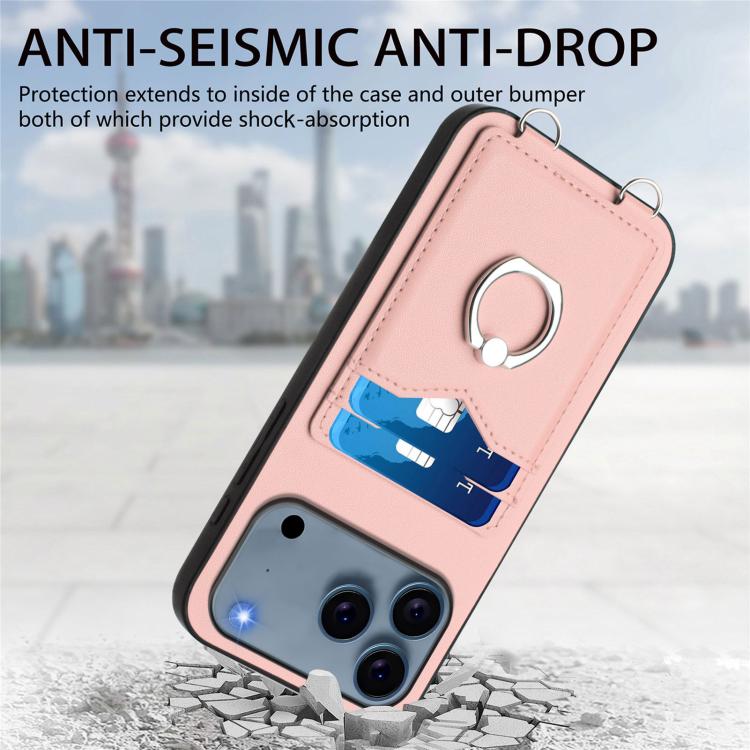 R20 Crossbody Rope Ring Card Holder Phone Case, For iPhone 17 Pro Max, For iPhone 17 Pro, For iPhone 17, For iPhone Air, For iPhone 15 Pro Max, For iPhone 15 Pro, For iPhone 15 Plus, For iPhone 15