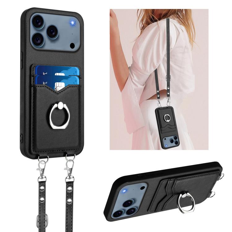 R20 Crossbody Rope Ring Card Holder Phone Case, For iPhone 17 Pro Max, For iPhone 17 Pro, For iPhone 17, For iPhone Air, For iPhone 15 Pro Max, For iPhone 15 Pro, For iPhone 15 Plus, For iPhone 15