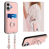 R20 Crossbody Rope Ring Card Holder Phone Case, For iPhone 17 Pro Max, For iPhone 17 Pro, For iPhone 17, For iPhone Air, For iPhone 15 Pro Max, For iPhone 15 Pro, For iPhone 15 Plus, For iPhone 15