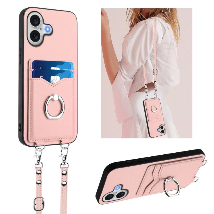 R20 Crossbody Rope Ring Card Holder Phone Case, For iPhone 17 Pro Max, For iPhone 17 Pro, For iPhone 17, For iPhone Air, For iPhone 15 Pro Max, For iPhone 15 Pro, For iPhone 15 Plus, For iPhone 15