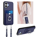 R20 Crossbody Rope Ring Card Holder Phone Case, For iPhone 17 Pro Max, For iPhone 17 Pro, For iPhone 17, For iPhone Air, For iPhone 15 Pro Max, For iPhone 15 Pro, For iPhone 15 Plus, For iPhone 15