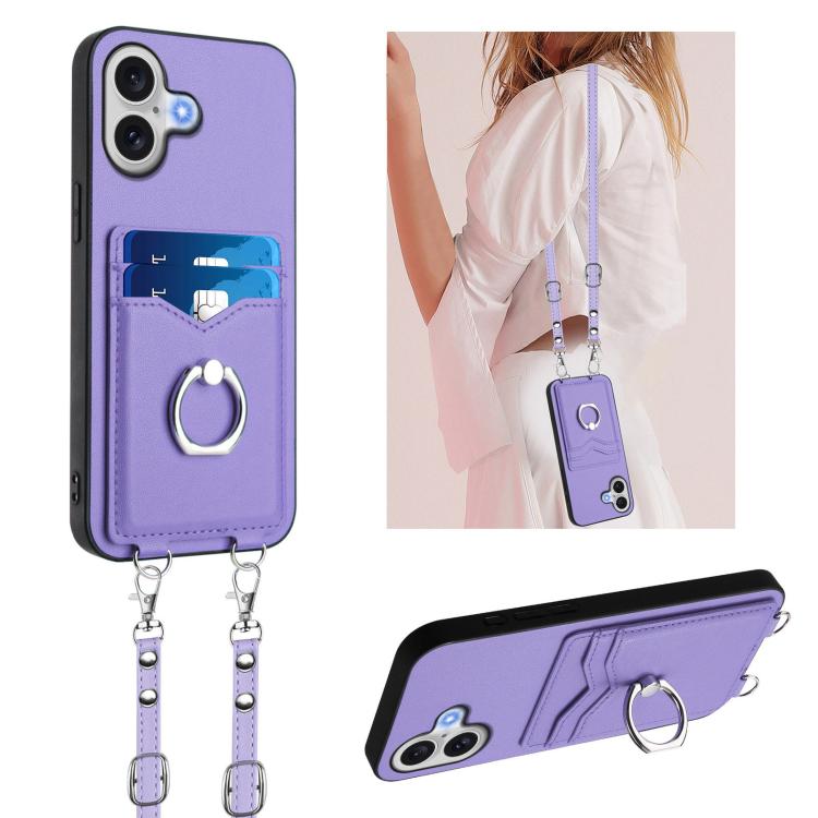 R20 Crossbody Rope Ring Card Holder Phone Case, For iPhone 17 Pro Max, For iPhone 17 Pro, For iPhone 17, For iPhone Air, For iPhone 15 Pro Max, For iPhone 15 Pro, For iPhone 15 Plus, For iPhone 15