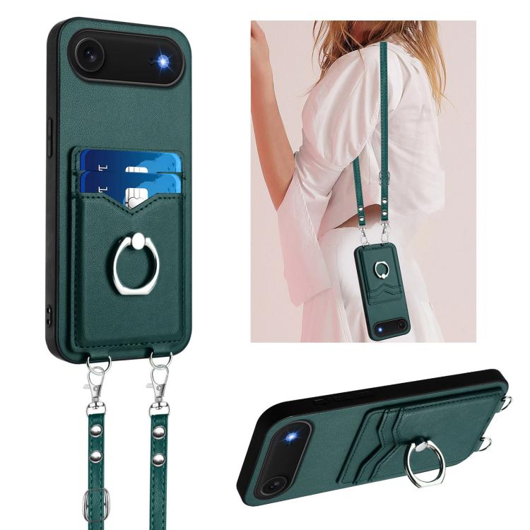 R20 Crossbody Rope Ring Card Holder Phone Case, For iPhone 17 Pro Max, For iPhone 17 Pro, For iPhone 17, For iPhone Air, For iPhone 15 Pro Max, For iPhone 15 Pro, For iPhone 15 Plus, For iPhone 15