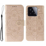 Sun Mandala Embossing Pattern Phone Leather Case, For Xiaomi 15 Ultra, For Xiaomi Poco X7 Pro, For Xiaomi 15 Pro, For Xiaomi 15, For Xiaomi 14T Pro, For Xiaomi 14T