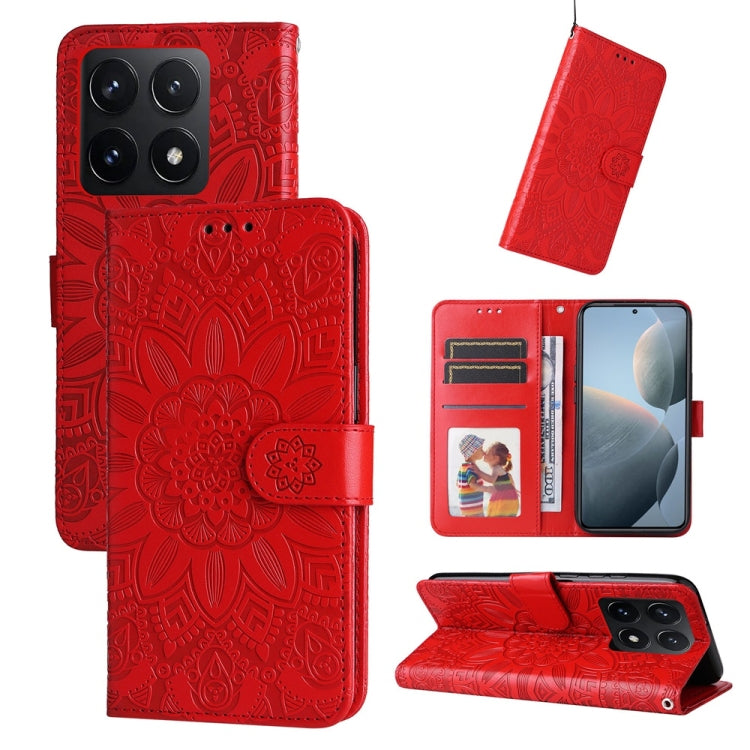Embossed Sunflower Leather Phone Case, For Xiaomi 15T 5G, For Xiaomi 15 Ultra, For Xiaomi 15 Pro, For Xiaomi 15, For Xiaomi 14T Pro, For Xiaomi 14T, For Xiaomi Poco F6