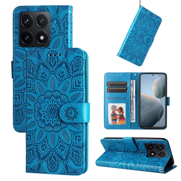 Embossed Sunflower Leather Phone Case, For Xiaomi 15T 5G, For Xiaomi 15 Ultra, For Xiaomi 15 Pro, For Xiaomi 15, For Xiaomi 14T Pro, For Xiaomi 14T, For Xiaomi Poco F6