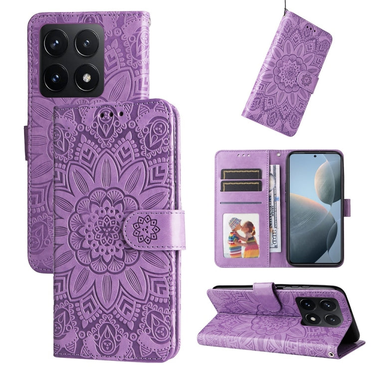 Embossed Sunflower Leather Phone Case, For Xiaomi 15T 5G, For Xiaomi 15 Ultra, For Xiaomi 15 Pro, For Xiaomi 15, For Xiaomi 14T Pro, For Xiaomi 14T, For Xiaomi Poco F6