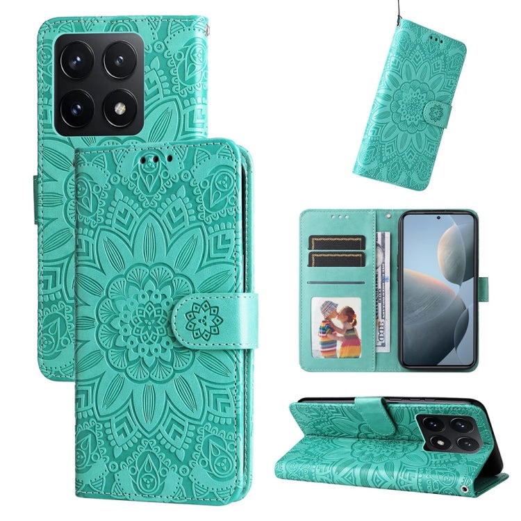 Embossed Sunflower Leather Phone Case, For Xiaomi 15T 5G, For Xiaomi 15 Ultra, For Xiaomi 15 Pro, For Xiaomi 15, For Xiaomi 14T Pro, For Xiaomi 14T, For Xiaomi Poco F6
