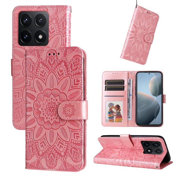 Embossed Sunflower Leather Phone Case, For Xiaomi 15T 5G, For Xiaomi 15 Ultra, For Xiaomi 15 Pro, For Xiaomi 15, For Xiaomi 14T Pro, For Xiaomi 14T, For Xiaomi Poco F6