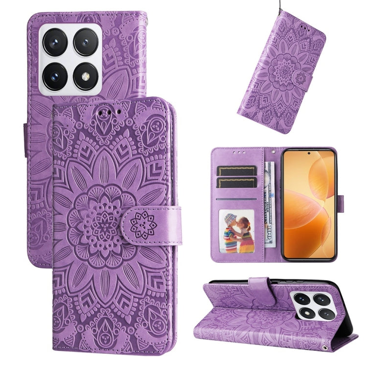 Embossed Sunflower Leather Phone Case, For Xiaomi 15T 5G, For Xiaomi 15 Ultra, For Xiaomi 15 Pro, For Xiaomi 15, For Xiaomi 14T Pro, For Xiaomi 14T, For Xiaomi Poco F6