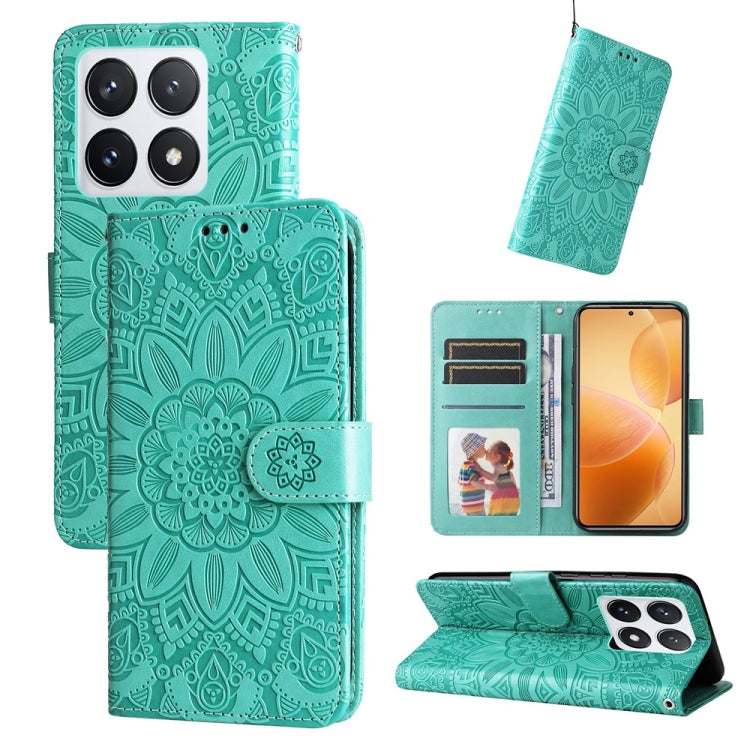 Embossed Sunflower Leather Phone Case, For Xiaomi 15T 5G, For Xiaomi 15 Ultra, For Xiaomi 15 Pro, For Xiaomi 15, For Xiaomi 14T Pro, For Xiaomi 14T, For Xiaomi Poco F6