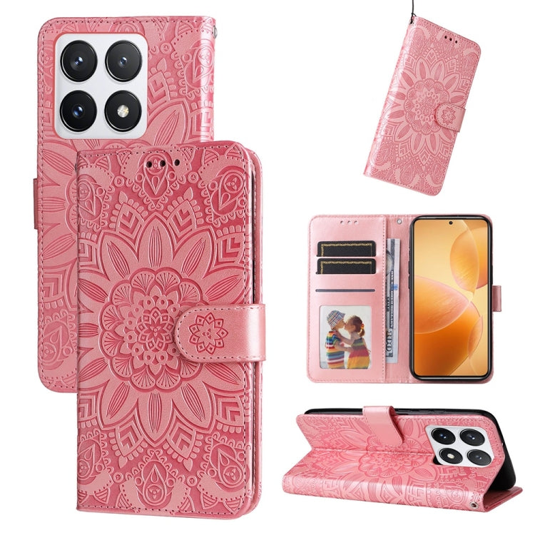 Embossed Sunflower Leather Phone Case, For Xiaomi 15T 5G, For Xiaomi 15 Ultra, For Xiaomi 15 Pro, For Xiaomi 15, For Xiaomi 14T Pro, For Xiaomi 14T, For Xiaomi Poco F6