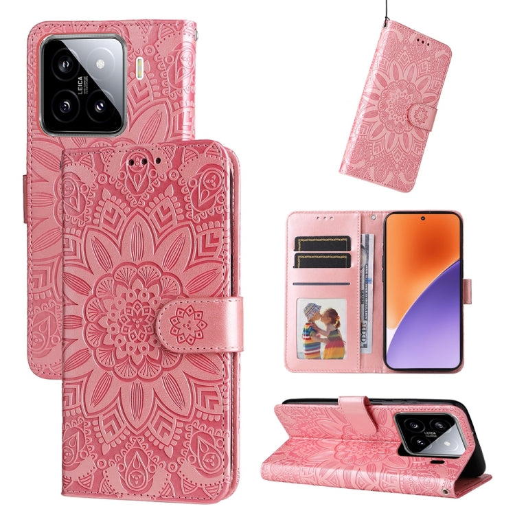 Embossed Sunflower Leather Phone Case, For Xiaomi 15T 5G, For Xiaomi 15 Ultra, For Xiaomi 15 Pro, For Xiaomi 15, For Xiaomi 14T Pro, For Xiaomi 14T, For Xiaomi Poco F6