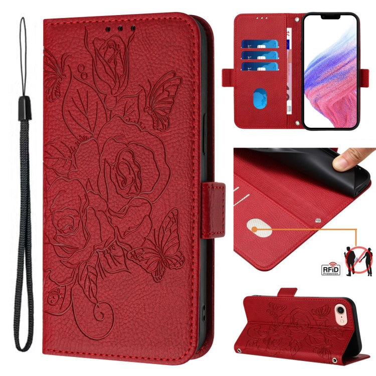 Embossed Rose RFID Anti-theft Leather Phone Case, For iPhone 14 Pro Max, For iPhone SE 2022 / SE 2020 / 8 / 7, For iPhone 13 Pro Max, For iPhone 13 Pro, For iPhone 13 mini, For iPhone 12  / 12 Pro, For iPhone 12 Pro Max, For iPhone 12 mini