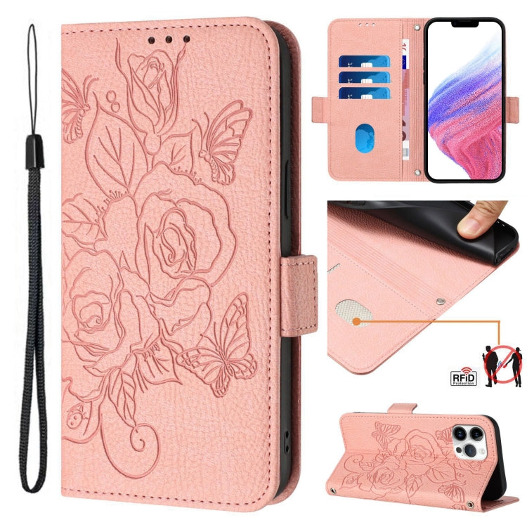 Embossed Rose RFID Anti-theft Leather Phone Case, For iPhone 14 Pro Max, For iPhone SE 2022 / SE 2020 / 8 / 7, For iPhone 13 Pro Max, For iPhone 13 Pro, For iPhone 13 mini, For iPhone 12  / 12 Pro, For iPhone 12 Pro Max, For iPhone 12 mini
