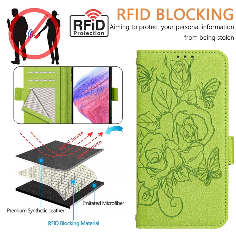 Embossed Rose RFID Anti-theft Leather Phone Case, For iPhone 14 Pro Max, For iPhone SE 2022 / SE 2020 / 8 / 7, For iPhone 13 Pro Max, For iPhone 13 Pro, For iPhone 13 mini, For iPhone 12  / 12 Pro, For iPhone 12 Pro Max, For iPhone 12 mini