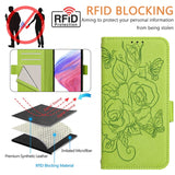 Embossed Rose RFID Anti-theft Leather Phone Case, For iPhone 16, For iPhone 15 Pro Max, For iPhone 15 Pro, For iPhone 15 Plus, For iPhone 15, For iPhone 14 Plus, For iPhone 14 / 13, For iPhone 14 Pro
