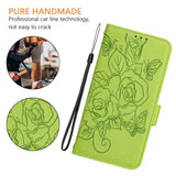 Embossed Rose RFID Anti-theft Leather Phone Case, For iPhone 16, For iPhone 15 Pro Max, For iPhone 15 Pro, For iPhone 15 Plus, For iPhone 15, For iPhone 14 Plus, For iPhone 14 / 13, For iPhone 14 Pro