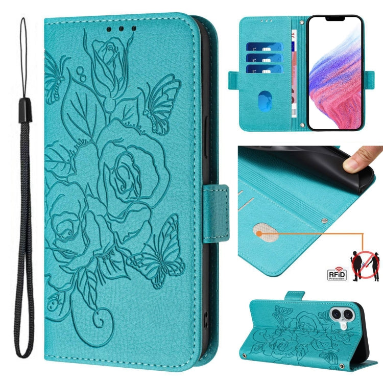 Embossed Rose RFID Anti-theft Leather Phone Case, For iPhone 16, For iPhone 15 Pro Max, For iPhone 15 Pro, For iPhone 15 Plus, For iPhone 15, For iPhone 14 Plus, For iPhone 14 / 13, For iPhone 14 Pro
