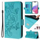 Embossed Rose RFID Anti-theft Leather Phone Case, For iPhone 16, For iPhone 15 Pro Max, For iPhone 15 Pro, For iPhone 15 Plus, For iPhone 15, For iPhone 14 Plus, For iPhone 14 / 13, For iPhone 14 Pro