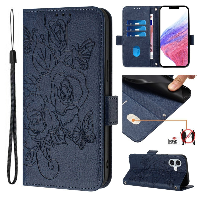 Embossed Rose RFID Anti-theft Leather Phone Case, For iPhone 16, For iPhone 15 Pro Max, For iPhone 15 Pro, For iPhone 15 Plus, For iPhone 15, For iPhone 14 Plus, For iPhone 14 / 13, For iPhone 14 Pro