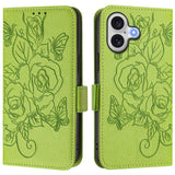 Embossed Rose RFID Anti-theft Leather Phone Case, For iPhone 17 Pro Max, For iPhone 17 Pro, For iPhone 17, For iPhone Air, For iPhone SE 2024, For iPhone 16 Pro Max, For iPhone 16 Pro, For iPhone 16 Plus