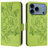 Embossed Rose RFID Anti-theft Leather Phone Case, For iPhone 17 Pro Max, For iPhone 17 Pro, For iPhone 17, For iPhone Air, For iPhone SE 2024, For iPhone 16 Pro Max, For iPhone 16 Pro, For iPhone 16 Plus