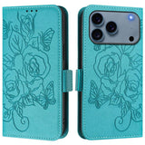 Embossed Rose RFID Anti-theft Leather Phone Case, For iPhone 17 Pro Max, For iPhone 17 Pro, For iPhone 17, For iPhone Air, For iPhone SE 2024, For iPhone 16 Pro Max, For iPhone 16 Pro, For iPhone 16 Plus