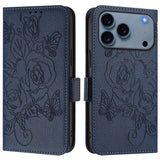 Embossed Rose RFID Anti-theft Leather Phone Case, For iPhone 17 Pro Max, For iPhone 17 Pro, For iPhone 17, For iPhone Air, For iPhone SE 2024, For iPhone 16 Pro Max, For iPhone 16 Pro, For iPhone 16 Plus