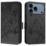 Embossed Rose RFID Anti-theft Leather Phone Case, For iPhone 17 Pro Max, For iPhone 17 Pro, For iPhone 17, For iPhone Air, For iPhone SE 2024, For iPhone 16 Pro Max, For iPhone 16 Pro, For iPhone 16 Plus