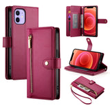 Nine Card-slot Zipper Wallet Bag Leather Phone Case, For iPhone 14 Pro Max, For iPhone 13 Pro Max, For iPhone 13 Pro, For iPhone 13, For iPhone 13 mini, For iPhone 12 / 12 Pro, For iPhone 12 Pro Max, For iPhone 12 mini