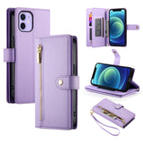 Nine Card-slot Zipper Wallet Bag Leather Phone Case, For iPhone 14 Pro Max, For iPhone 13 Pro Max, For iPhone 13 Pro, For iPhone 13, For iPhone 13 mini, For iPhone 12 / 12 Pro, For iPhone 12 Pro Max, For iPhone 12 mini