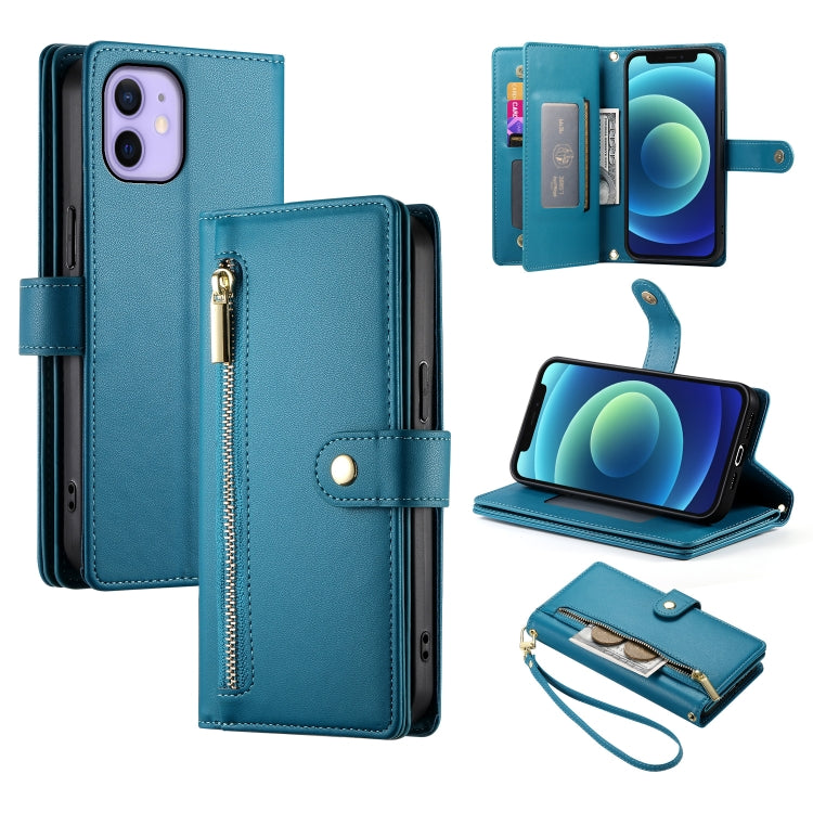 Nine Card-slot Zipper Wallet Bag Leather Phone Case, For iPhone 14 Pro Max, For iPhone 13 Pro Max, For iPhone 13 Pro, For iPhone 13, For iPhone 13 mini, For iPhone 12 / 12 Pro, For iPhone 12 Pro Max, For iPhone 12 mini