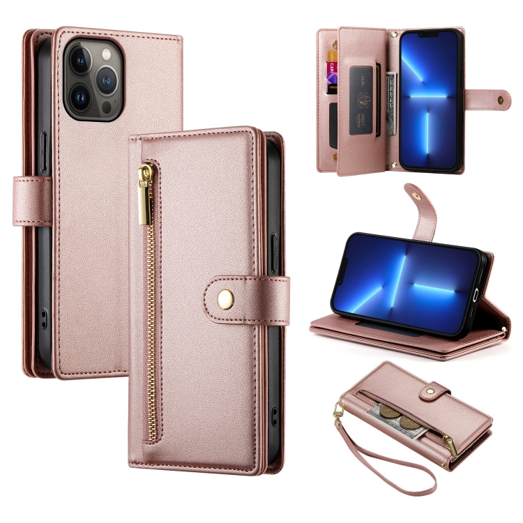 Nine Card-slot Zipper Wallet Bag Leather Phone Case, For iPhone 14 Pro Max, For iPhone 13 Pro Max, For iPhone 13 Pro, For iPhone 13, For iPhone 13 mini, For iPhone 12 / 12 Pro, For iPhone 12 Pro Max, For iPhone 12 mini
