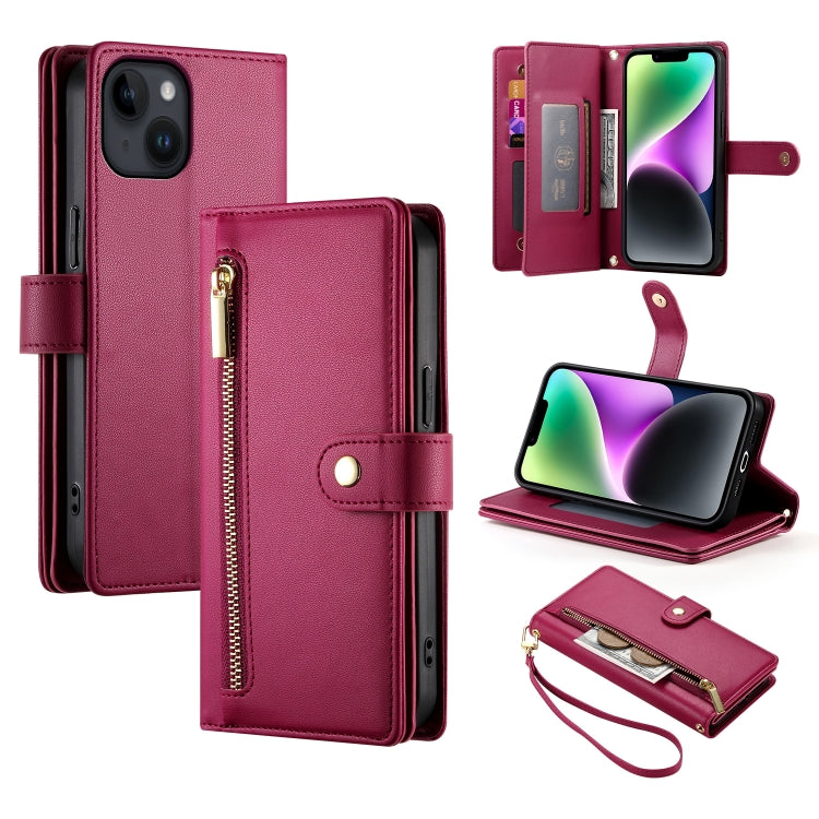Nine Card-slot Zipper Wallet Bag Leather Phone Case, For iPhone 16, For iPhone 15 Pro Max, For iPhone 15 Pro, For iPhone 15 Plus, For iPhone 15, For iPhone 14 Plus, For iPhone 14, For iPhone 14 Pro