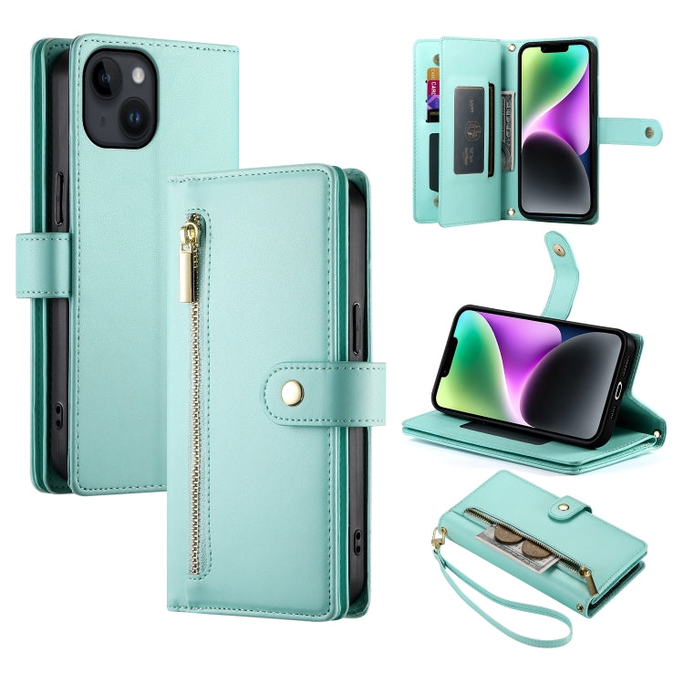 Nine Card-slot Zipper Wallet Bag Leather Phone Case, For iPhone 16, For iPhone 15 Pro Max, For iPhone 15 Pro, For iPhone 15 Plus, For iPhone 15, For iPhone 14 Plus, For iPhone 14, For iPhone 14 Pro