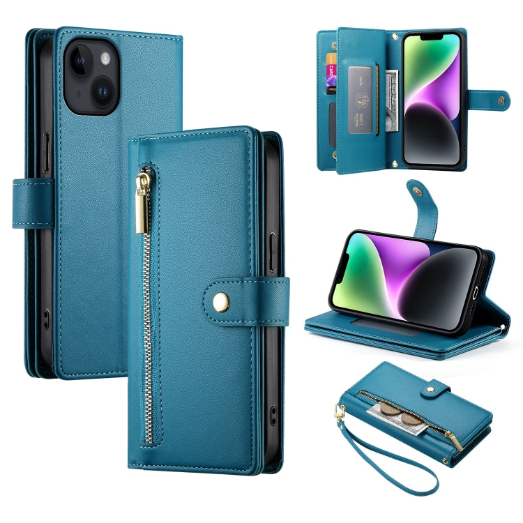 Nine Card-slot Zipper Wallet Bag Leather Phone Case, For iPhone 16, For iPhone 15 Pro Max, For iPhone 15 Pro, For iPhone 15 Plus, For iPhone 15, For iPhone 14 Plus, For iPhone 14, For iPhone 14 Pro