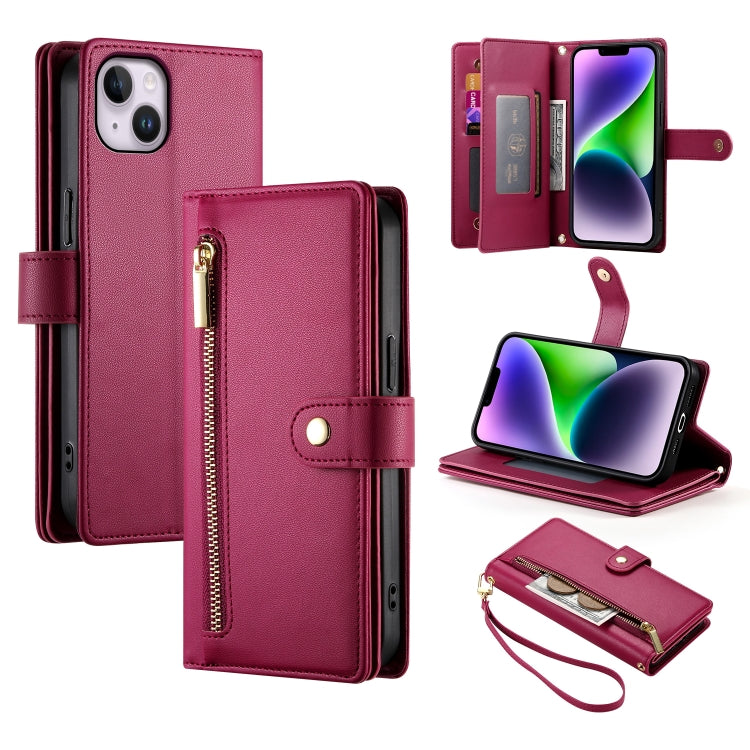 Nine Card-slot Zipper Wallet Bag Leather Phone Case, For iPhone 16, For iPhone 15 Pro Max, For iPhone 15 Pro, For iPhone 15 Plus, For iPhone 15, For iPhone 14 Plus, For iPhone 14, For iPhone 14 Pro