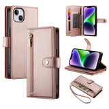 Nine Card-slot Zipper Wallet Bag Leather Phone Case, For iPhone 16, For iPhone 15 Pro Max, For iPhone 15 Pro, For iPhone 15 Plus, For iPhone 15, For iPhone 14 Plus, For iPhone 14, For iPhone 14 Pro