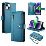 Nine Card-slot Zipper Wallet Bag Leather Phone Case, For iPhone 16, For iPhone 15 Pro Max, For iPhone 15 Pro, For iPhone 15 Plus, For iPhone 15, For iPhone 14 Plus, For iPhone 14, For iPhone 14 Pro
