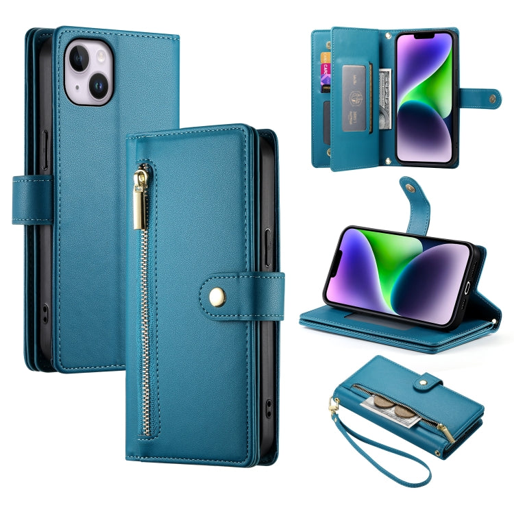 Nine Card-slot Zipper Wallet Bag Leather Phone Case, For iPhone 16, For iPhone 15 Pro Max, For iPhone 15 Pro, For iPhone 15 Plus, For iPhone 15, For iPhone 14 Plus, For iPhone 14, For iPhone 14 Pro