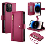 Nine Card-slot Zipper Wallet Bag Leather Phone Case, For iPhone 16, For iPhone 15 Pro Max, For iPhone 15 Pro, For iPhone 15 Plus, For iPhone 15, For iPhone 14 Plus, For iPhone 14, For iPhone 14 Pro