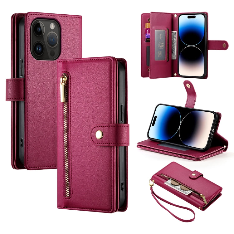 Nine Card-slot Zipper Wallet Bag Leather Phone Case, For iPhone 16, For iPhone 15 Pro Max, For iPhone 15 Pro, For iPhone 15 Plus, For iPhone 15, For iPhone 14 Plus, For iPhone 14, For iPhone 14 Pro