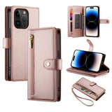 Nine Card-slot Zipper Wallet Bag Leather Phone Case, For iPhone 16, For iPhone 15 Pro Max, For iPhone 15 Pro, For iPhone 15 Plus, For iPhone 15, For iPhone 14 Plus, For iPhone 14, For iPhone 14 Pro